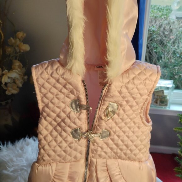 Little Lass Pink Quilted Puffer Vest w/ Faux Fur Hood – Girls Size 5 - Picture 2 of 4
